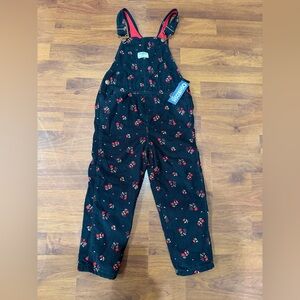 Oshkosh B’Gosh Overalls Size 5T Vestback Corduroy Black Floral Print Lined NWT